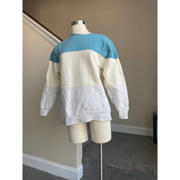 Forever 21 color block (teal/cream/heather gray) crewneck sweatshirt, Size Med - Picture 7 of 11